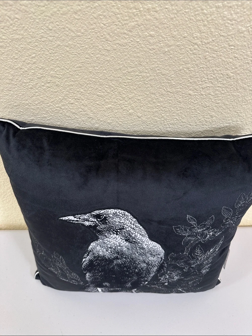 Ashland Black Halloween Raven and Floral Decorative Pillow